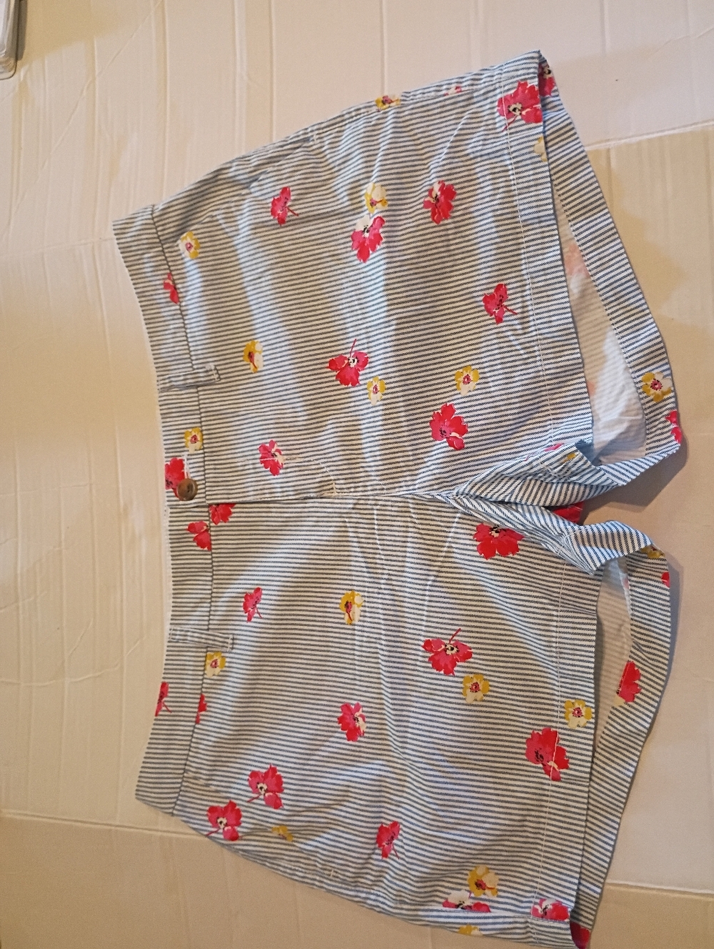 Old Navy Women's Blue & White Stripe High Waist Shorts with Red Floral Print